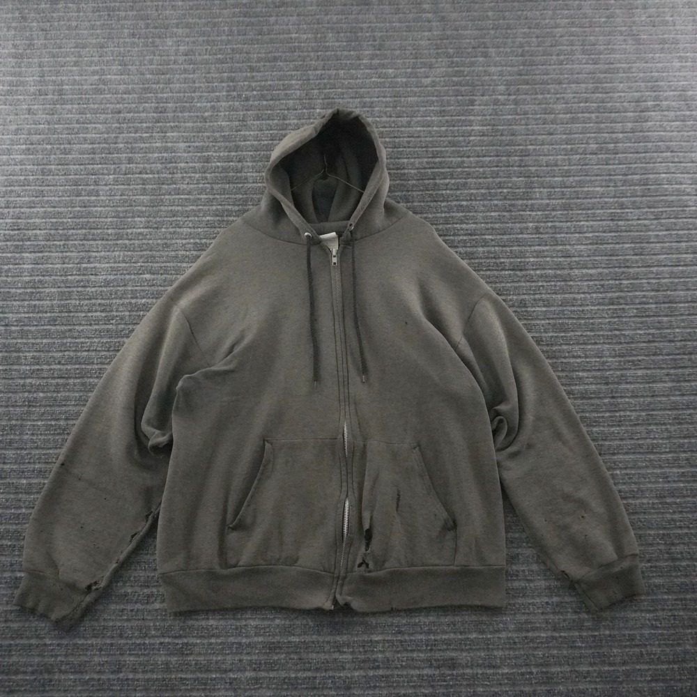 Vintage 90s Hanes Zip Up Hoodie Adult XL Black Gray Distressed Faded Blank